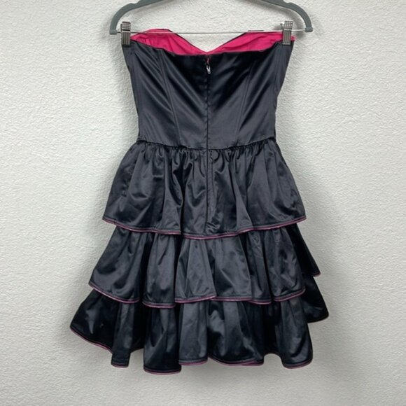 NWT Betsey Johnson Black Label Black Pink Zipper Corset Mini Dress Tiered Sz 2 - Picture 5 of 15